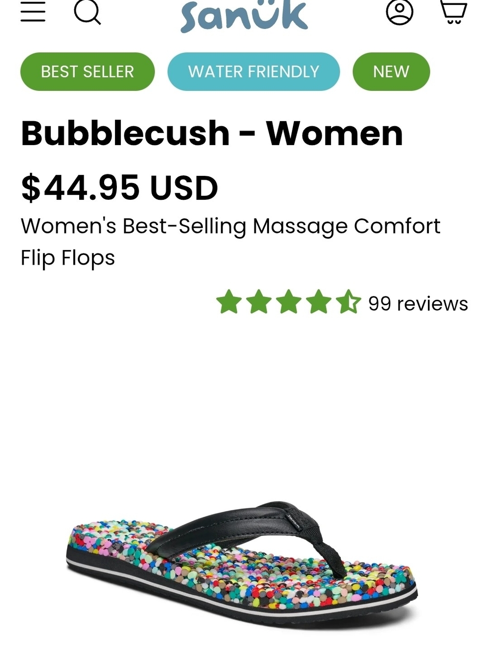 Sanuk Bubblecush Women's Multicolor Massage Flip Flops Size 9